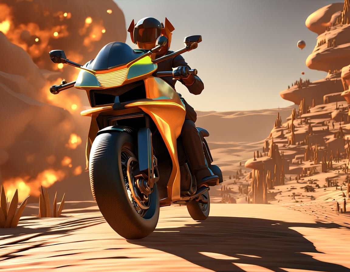 Native American Rider on Desert Road, Vibrant Digital Art