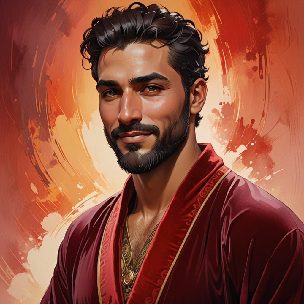 Sensual Middle Eastern Gentleman in Luxurious Velvet Bathrob...