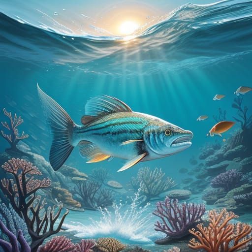 Majestic Hound Needlefish Breaches Tropical Reef in Vibrant...