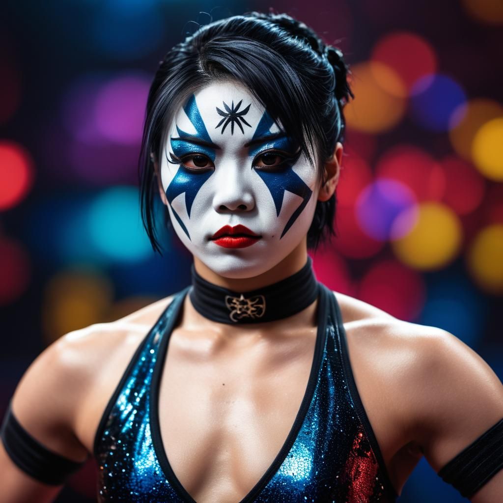 Glamorous Japanese Wrestler Portrait in Goth Makeup