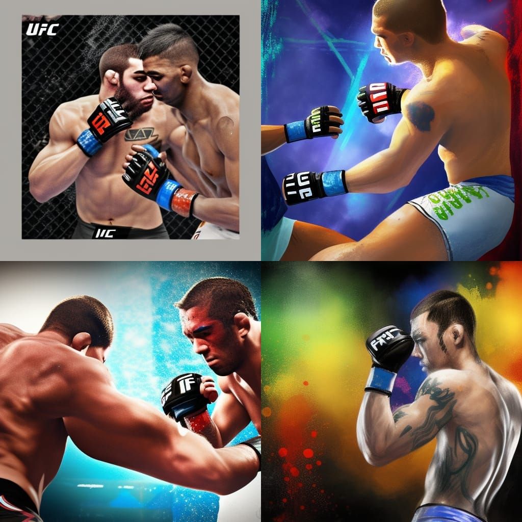 MMA Fight in Octagon Ring: Hyperrealistic Splash Art