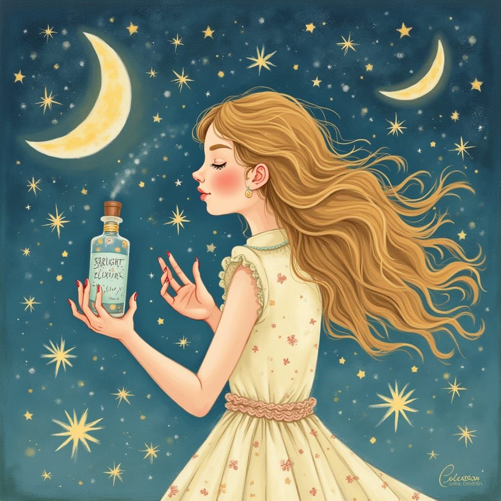 Enchanted Beauty in Whimsical Starlight Elixir Label Art