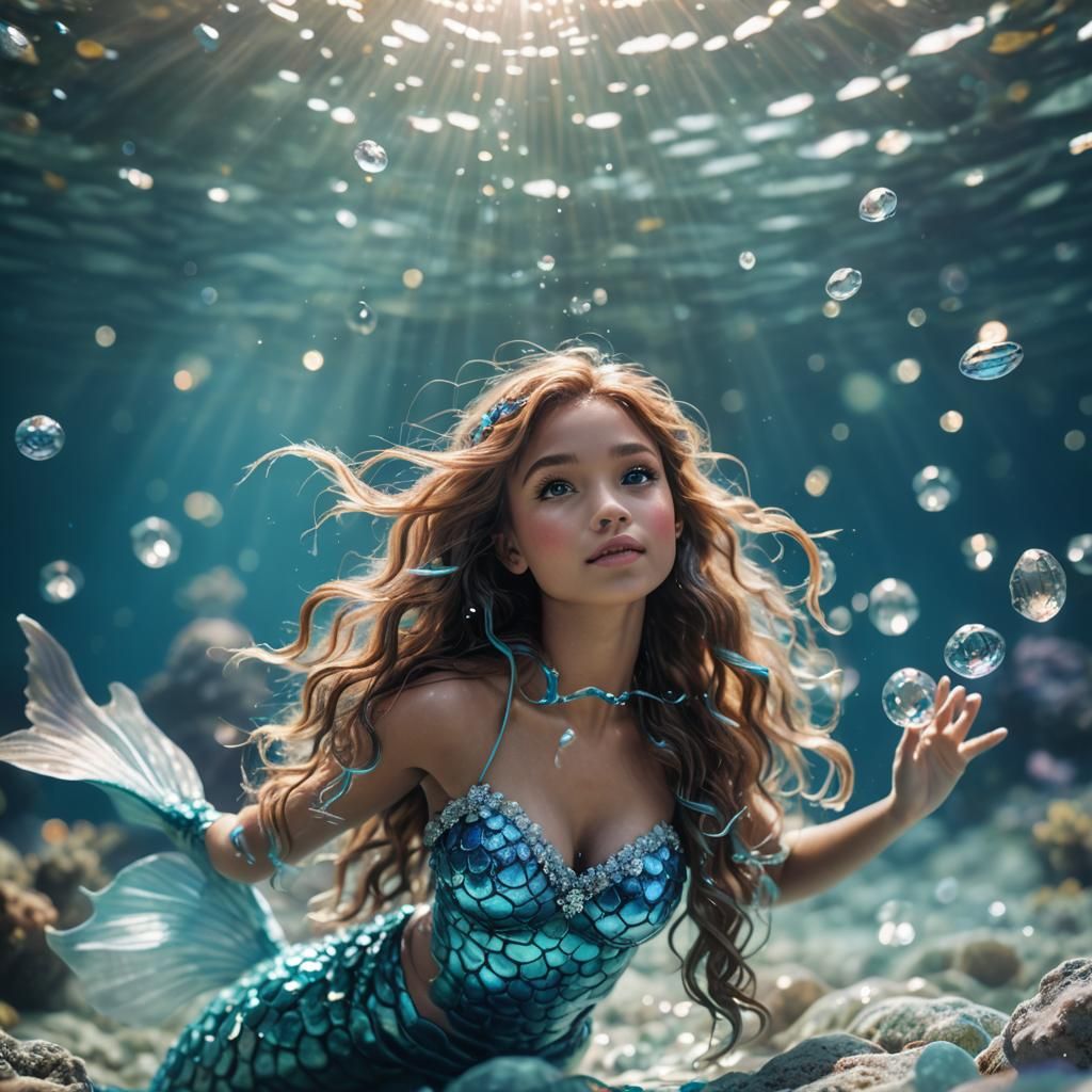 Realistic Mermaid in Crystal Blue Water