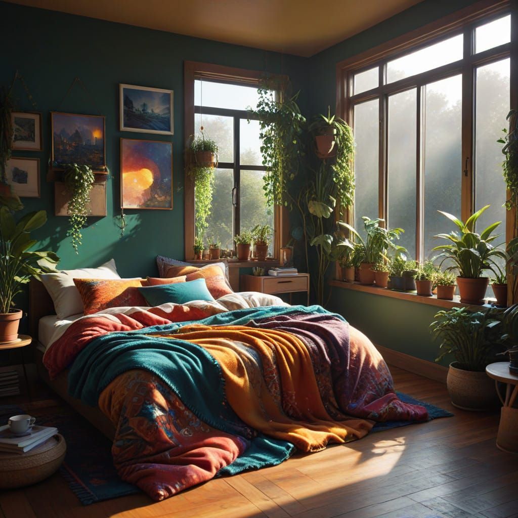 Bohemian Oasis in Vibrant, Flat Colors