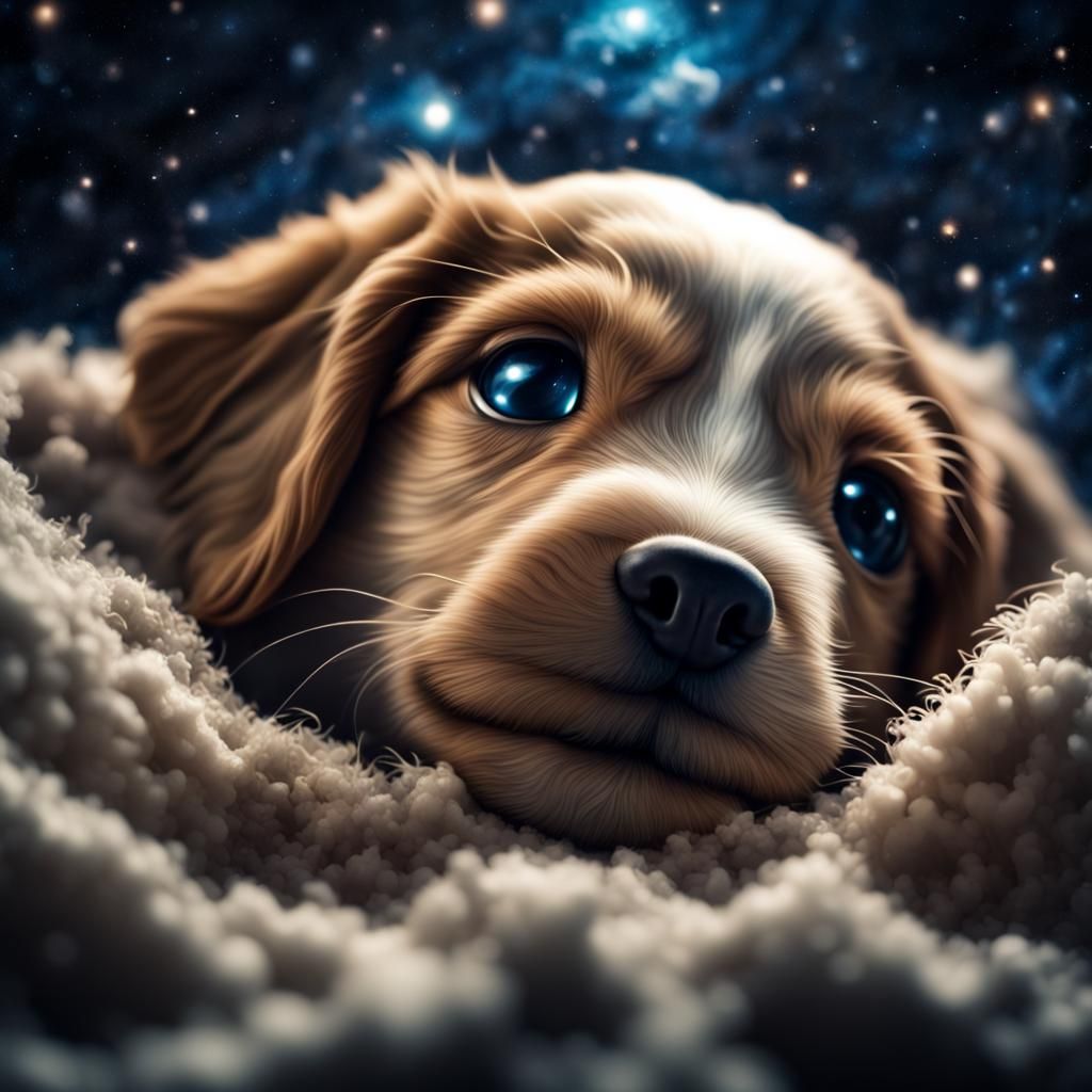 Puppy in Outer Space: Hyperrealistic Image