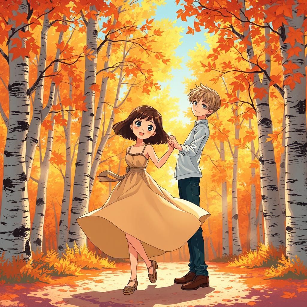 Couple Dancing in Autumn Forest, Anime Key Visual