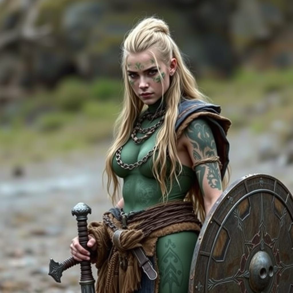 Pictish Warrior Woman with Green Body Paint
