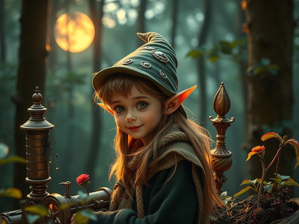 Enchanted Forest Elf in Ethereal Moonlight