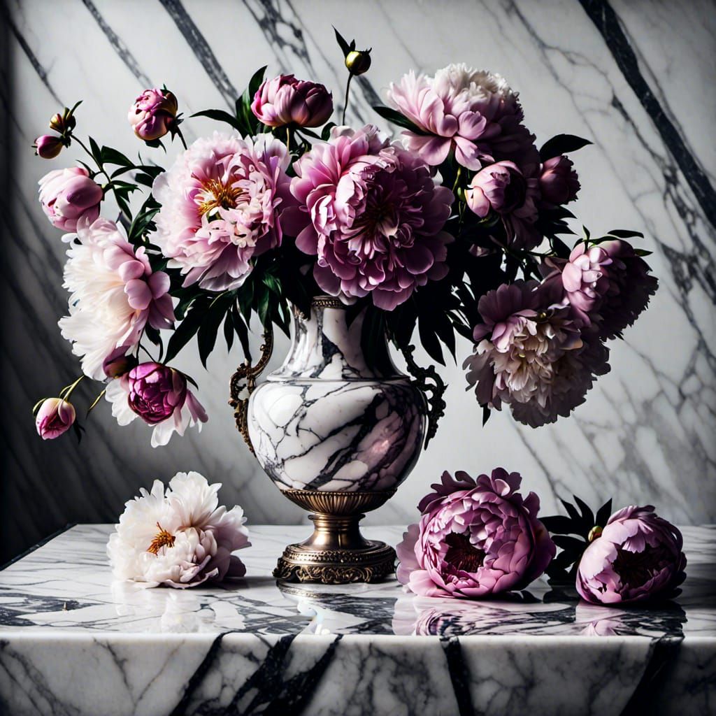 Vase of Peonies in Gothic Glamour Style