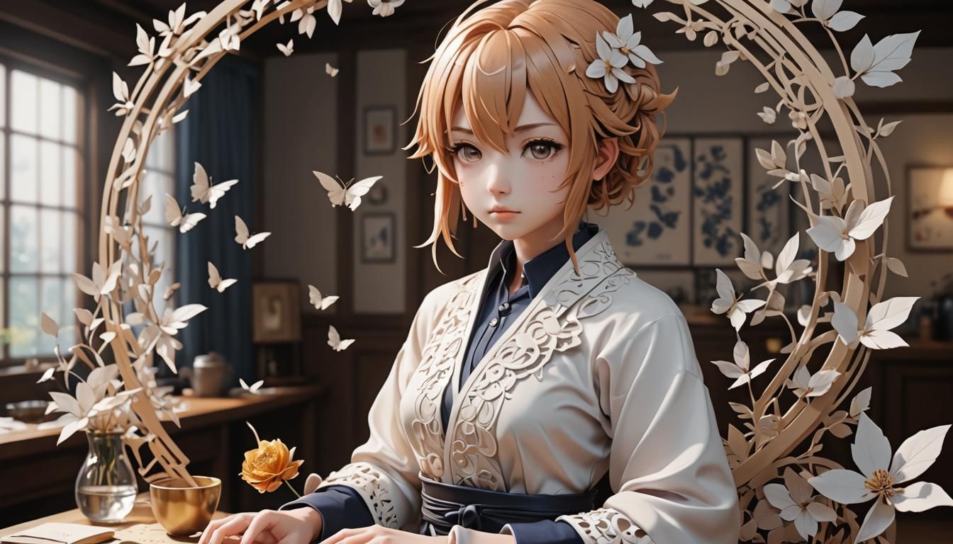 Detailed Anime Kirigami Concept Art in 8k