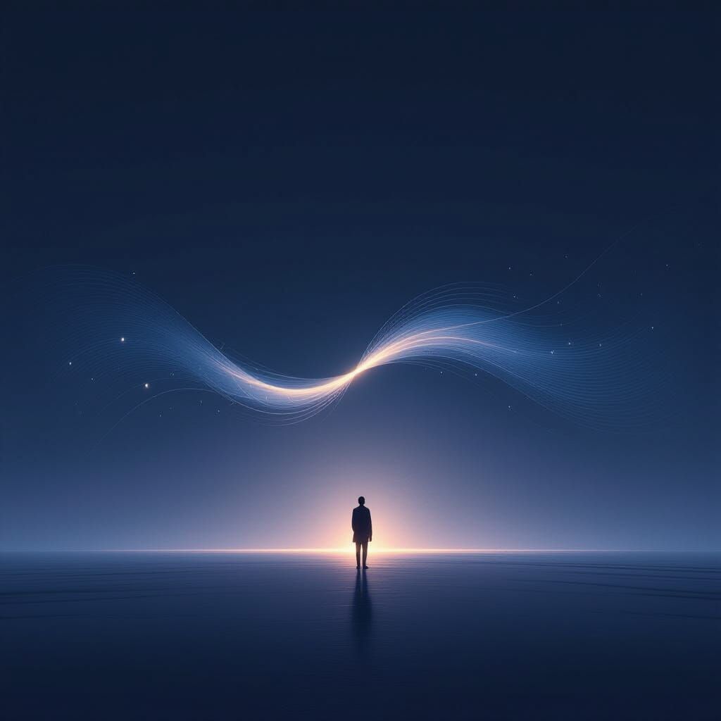 Solitary Figure Whispering in Cosmic Void, Minimalist Style