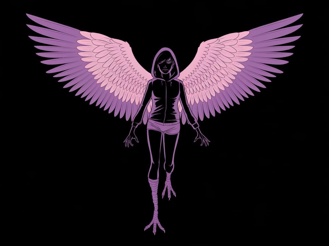 Dark Winged Harpy Girl in Silhouette