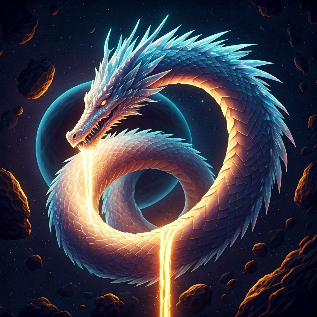 Crystalline Dragon Coiled Around Shattered Moon