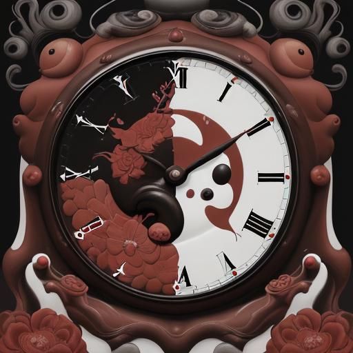 Chocolate Clock with Red Flowers, Surreal Digital Art