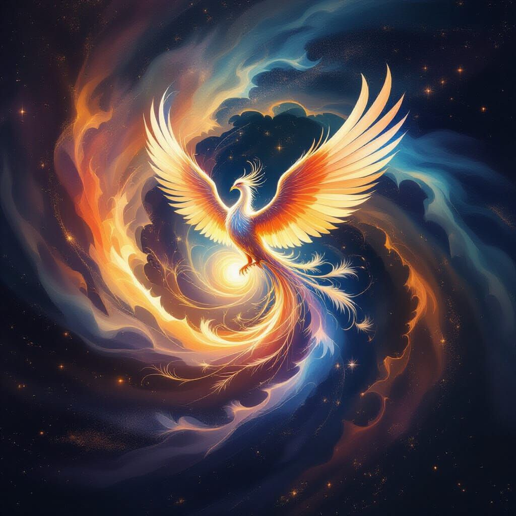 Cosmic Phoenix of Starlight in Abstract Style