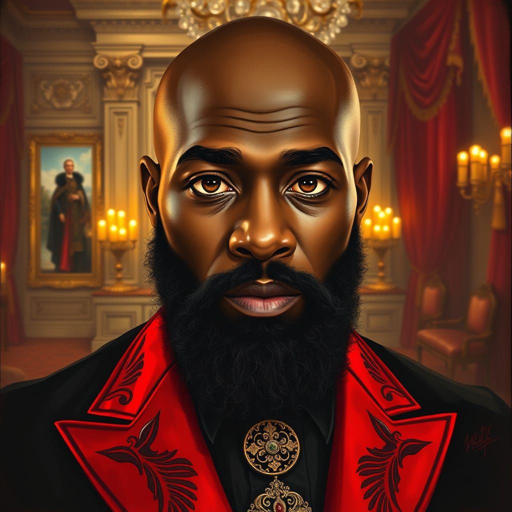 Regal Ebony King in Luxurious Baroque Setting