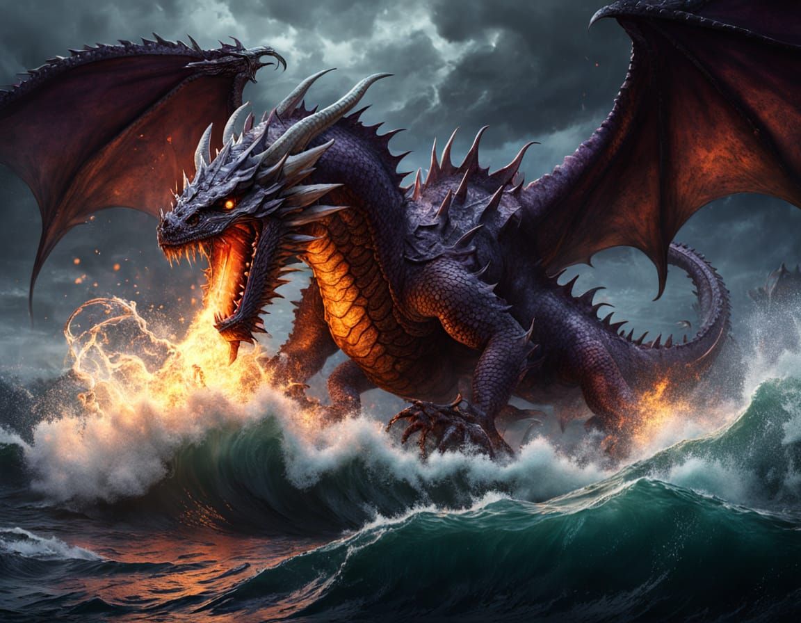 Epic Dragon vs Kraken Battle in Dark Fantasy Style