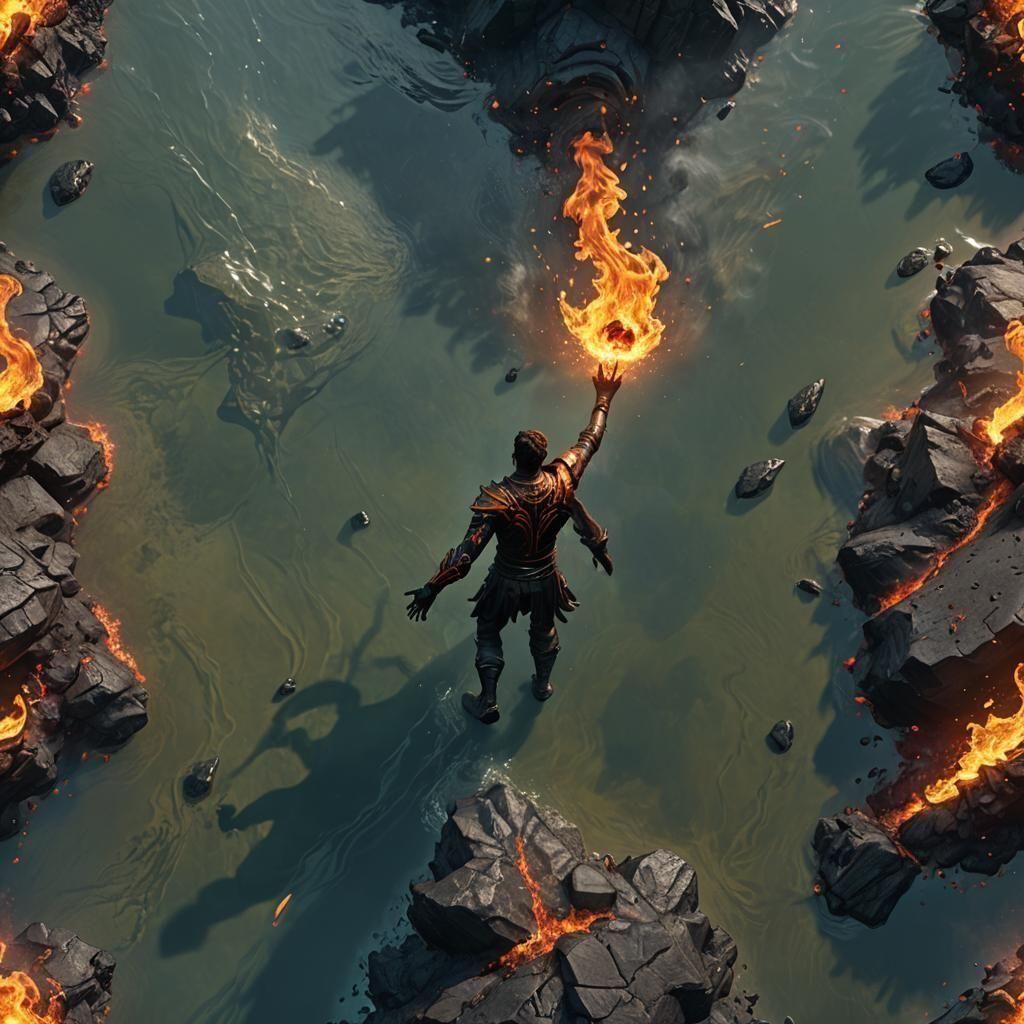 Fiery Obsidian Giant Offers Hand: Fantasy Concept Art