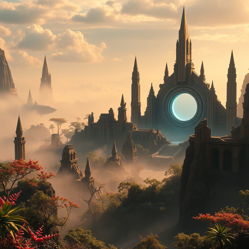 Ancient Alien Cityscape in Mystical Realms
