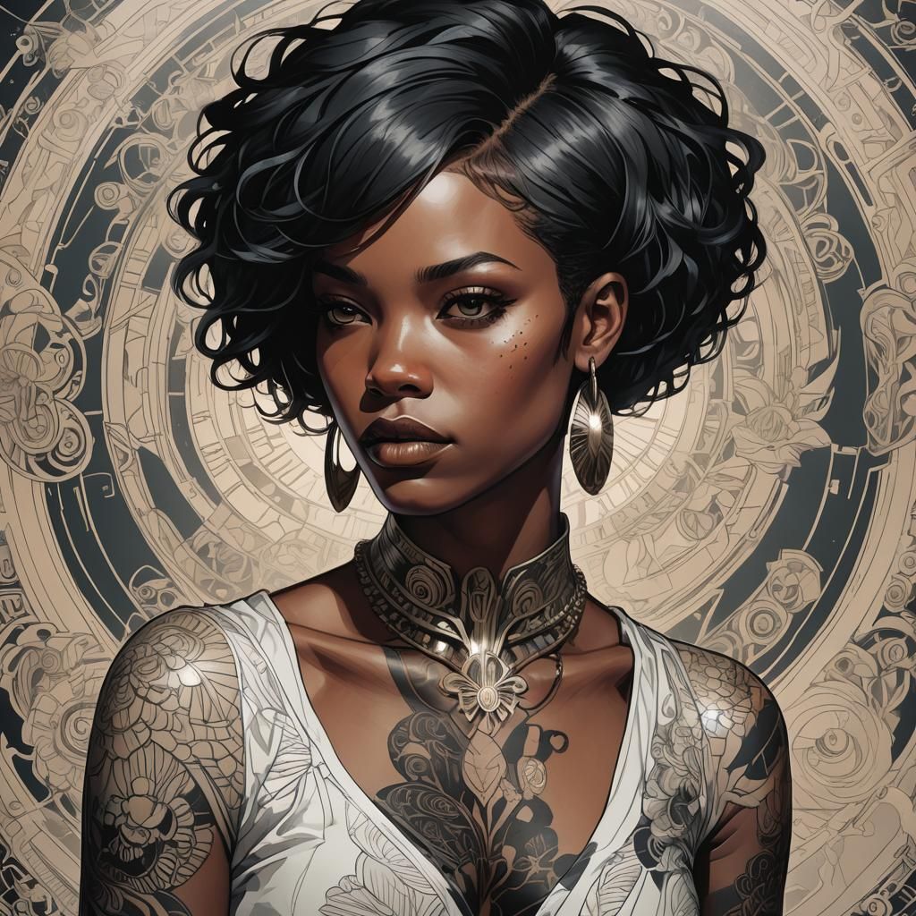 Contemplative Woman Portrait in Detailed Matte Painting Styl...