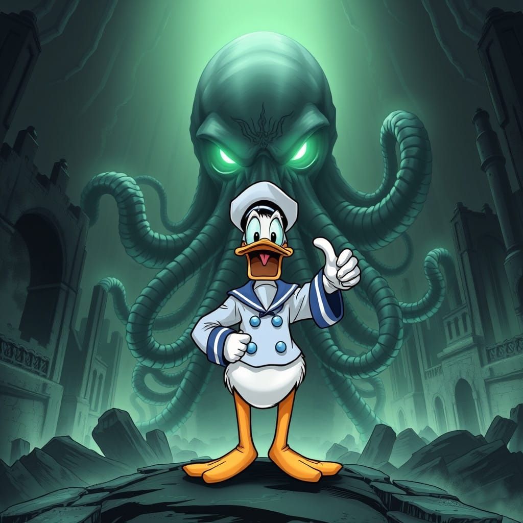 Donald Duck Confronts Cthulhu in Cosmic Horror Scene