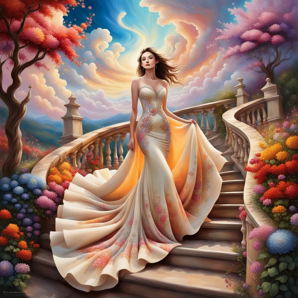 Enchanted Landscape with Radiant Woman in Dreamlike Style