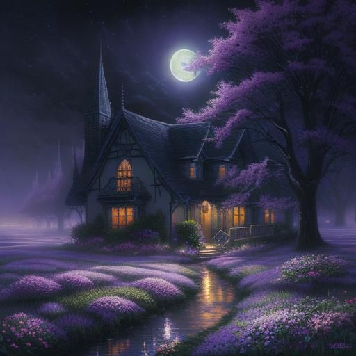 Moonlit Night Bloom Flowers in Ethereal Style