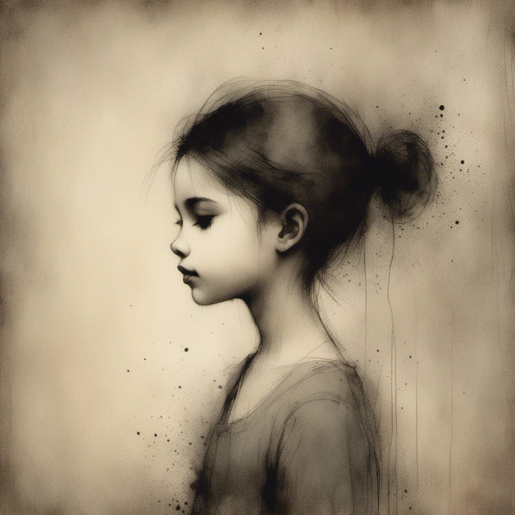 Girl's Portrait in Charcoal and Ink Style