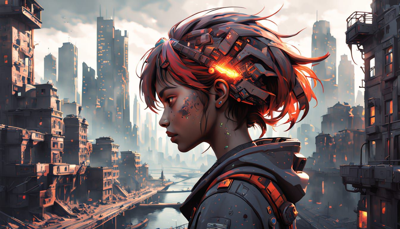 Surreal Cityscape Goddess in Profile View