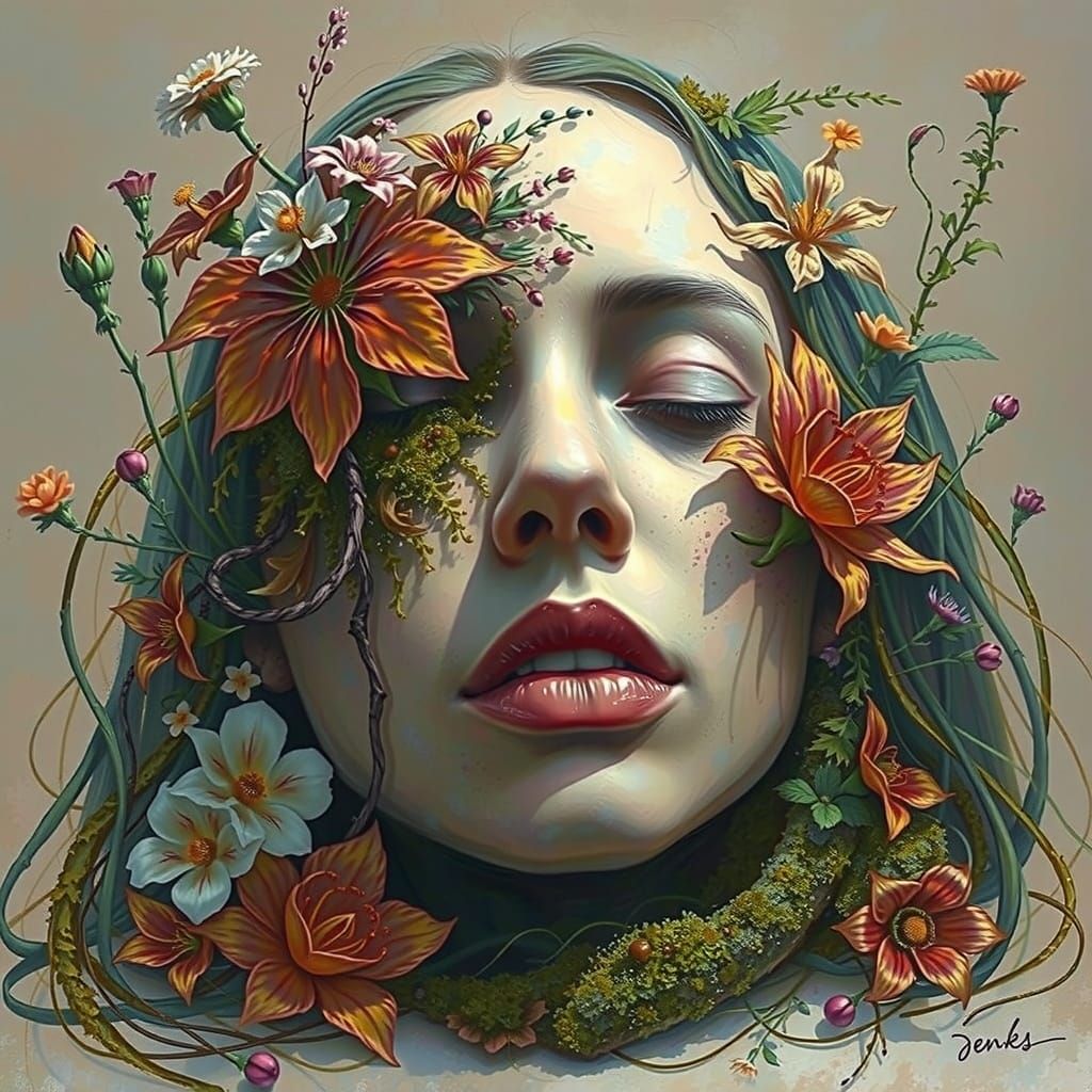 Ethereal Woman Merges With Nature in Oil Painting