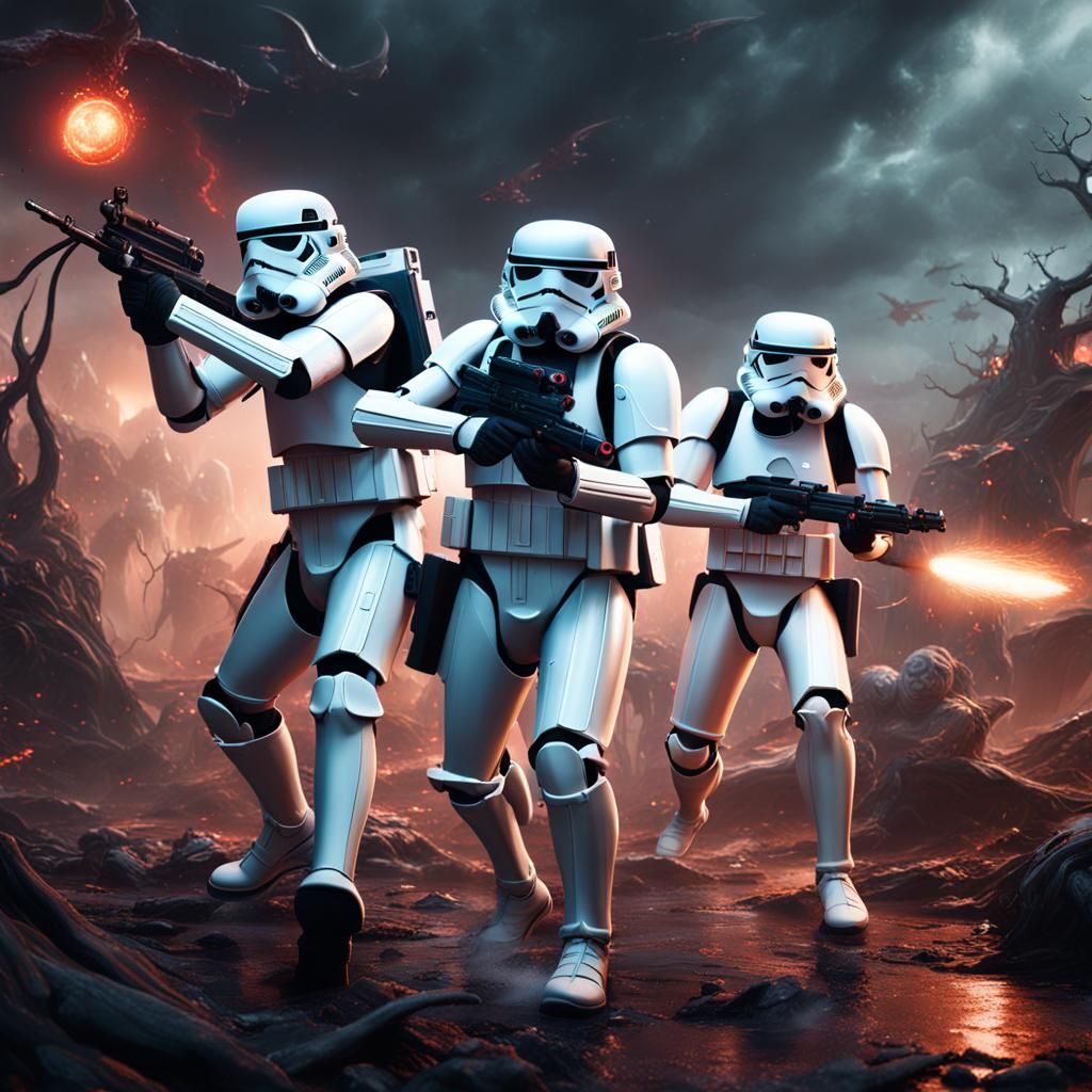 Stormtroopers vs Ghostbusters: Detailed Fantasy Concept Art