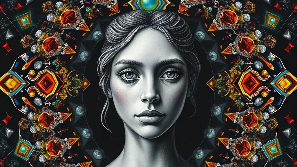 Kaleidoscopic Fantasy Portrait in Charcoal Art Style