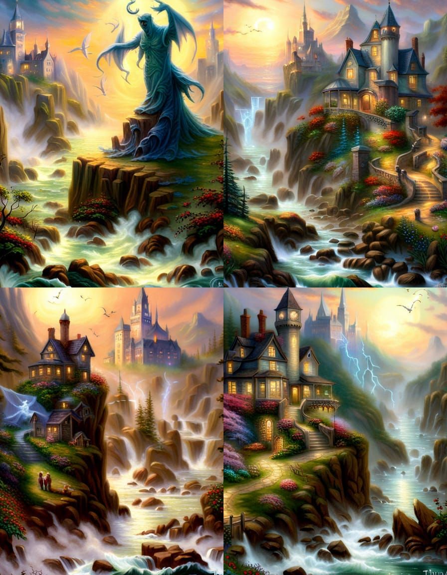 Ethereal Flesh Monster in a Kinkade-esque Fantasy