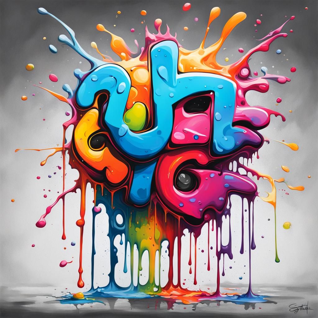 Colorful Polychromatic Graffiti Splash Art with High Contras...