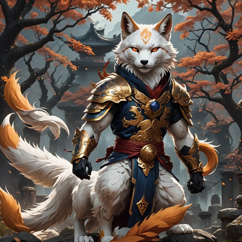 Detailed Kitsune Matte Painting, Fantasy Concept Art