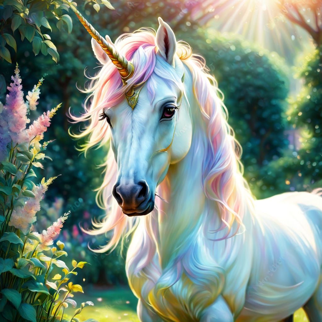 Impressionistic Unicorn in a Pastel Garden