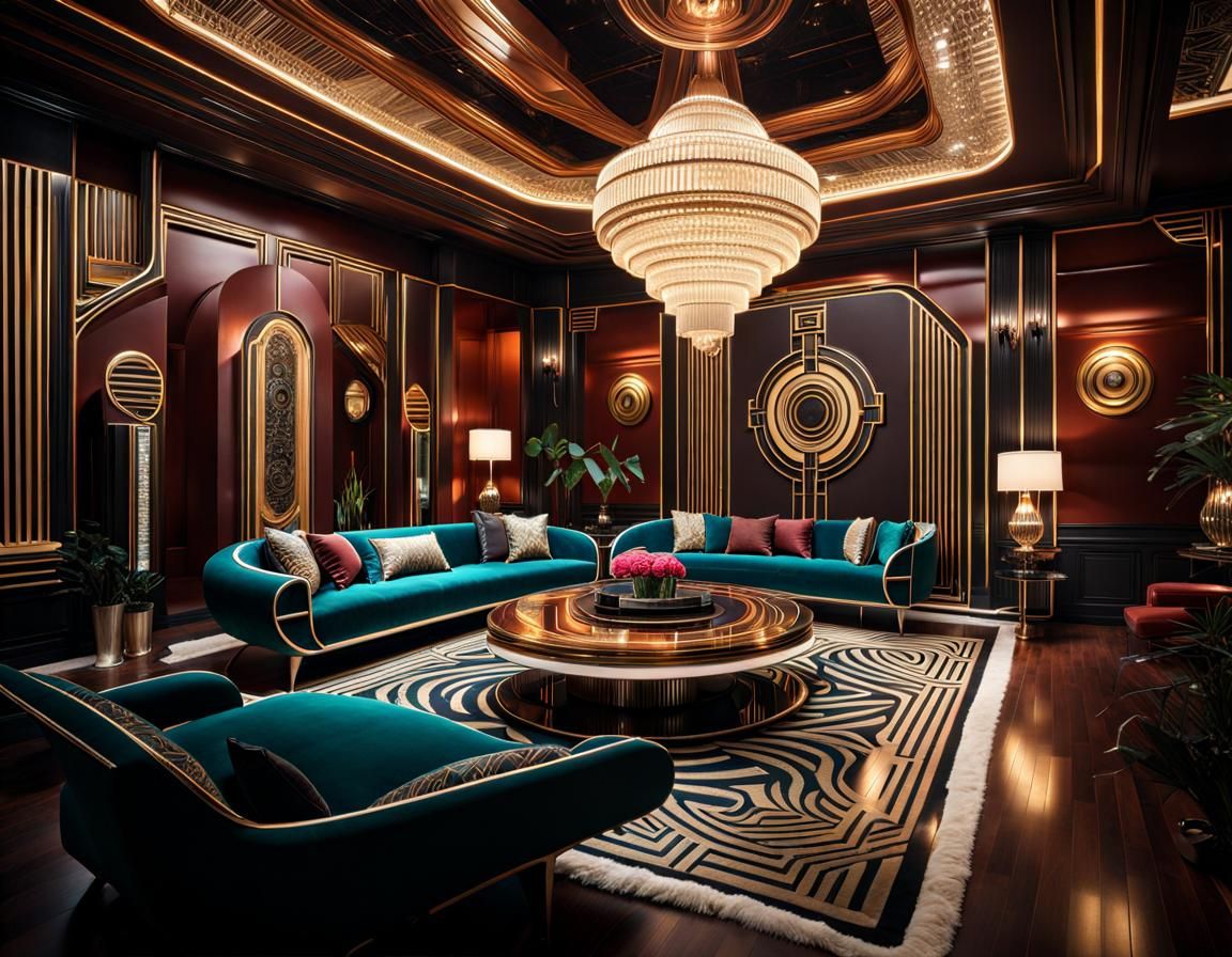 Extravagant Art Deco Futuristic Living Room in 16K