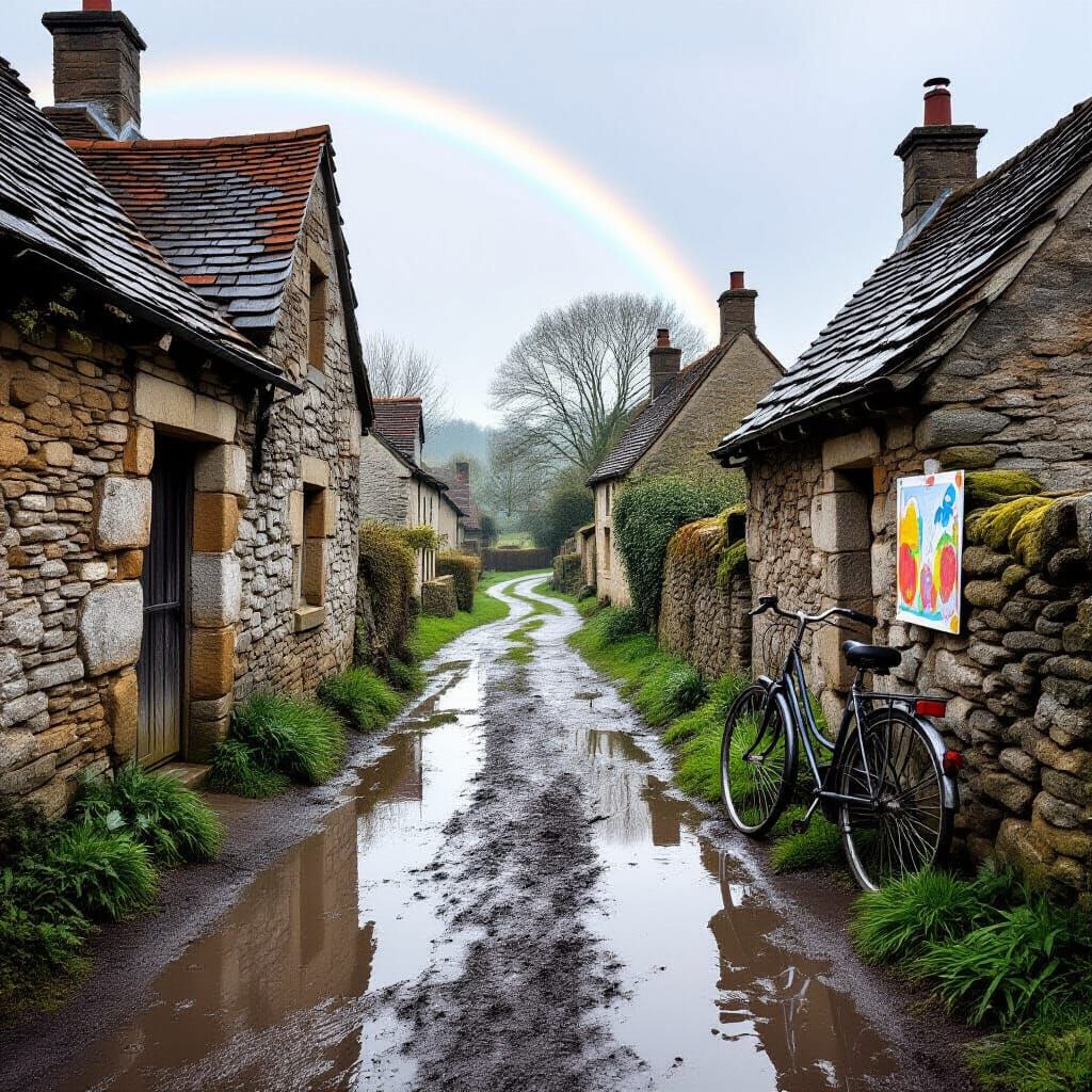 Quiet Village Lane After Rain