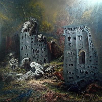 Horror Castle Ruins as Hyperdetailed Illustration