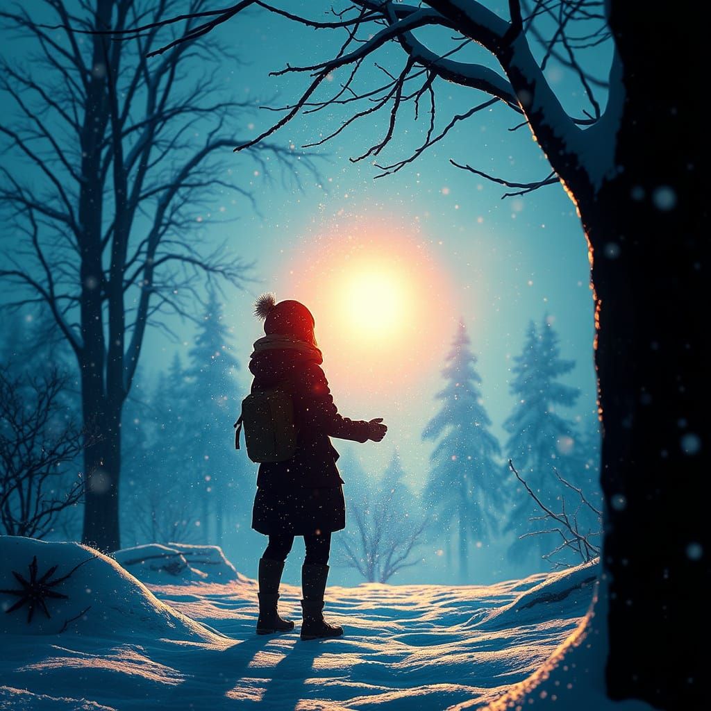 Happiness in Snow: Detailed Silhouette Concept Art