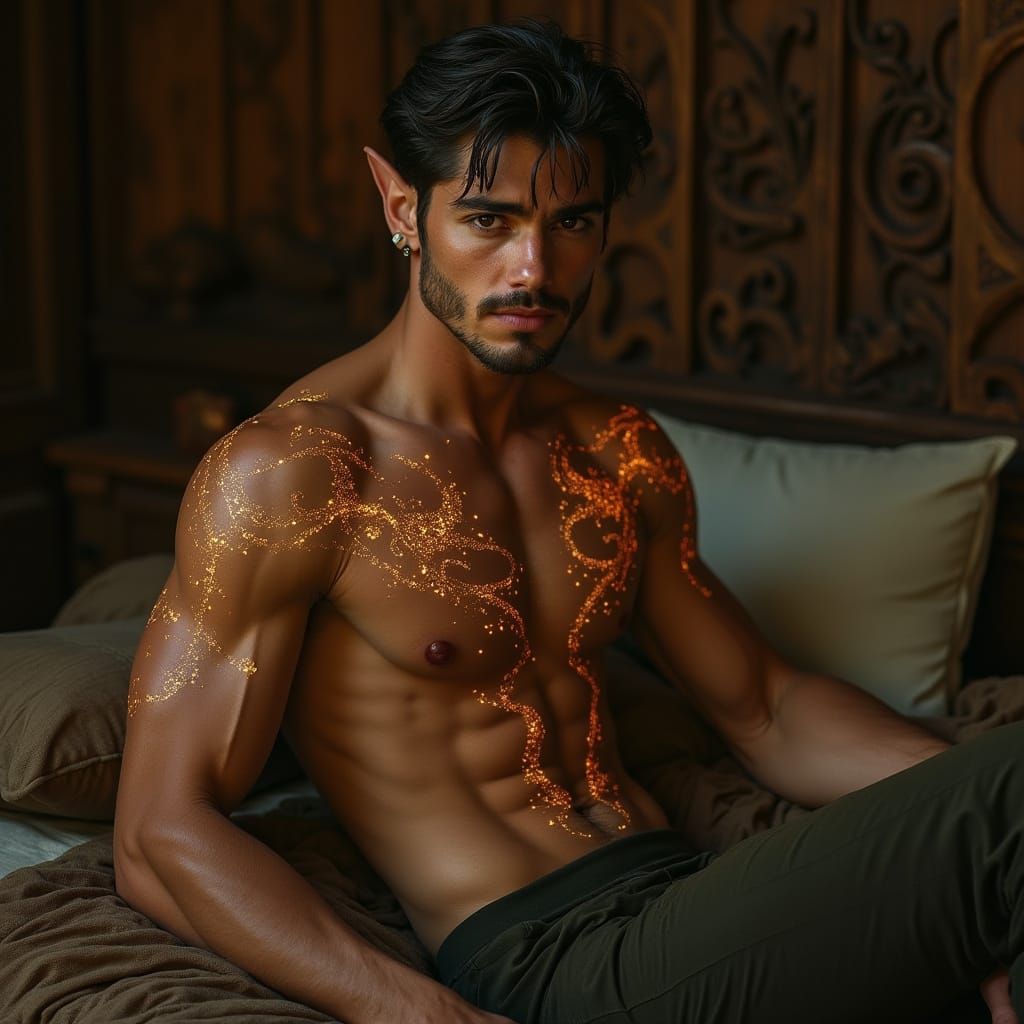 Ethereal Elf Man in Intimate Forest Glade