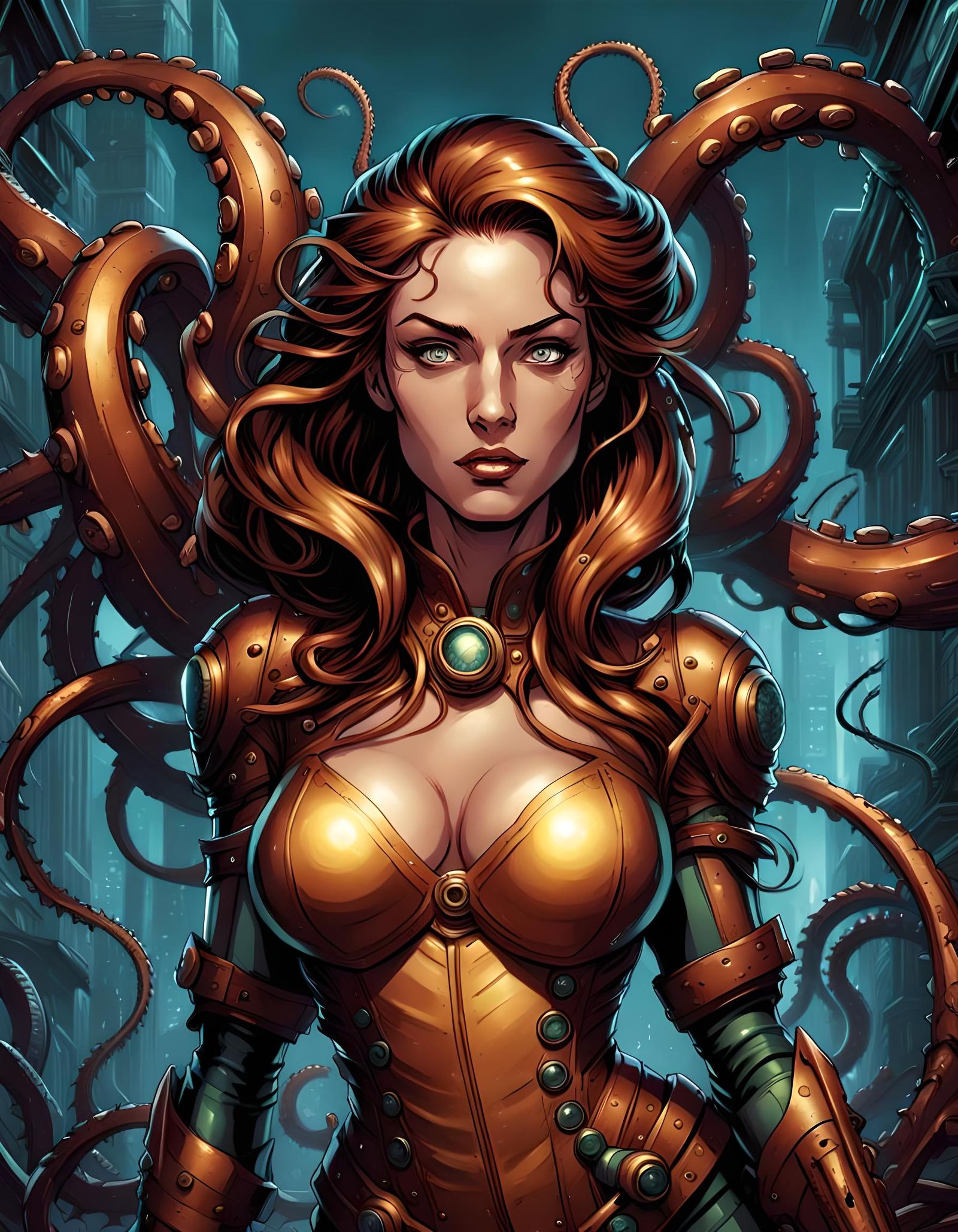 Mechanical Tentacles Embrace a Beautiful Woman: Comic Book A...