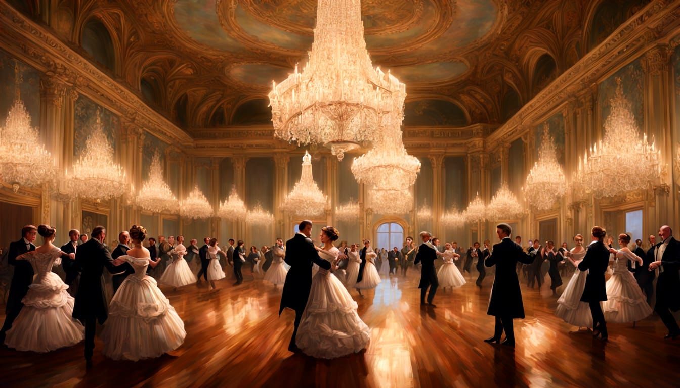 Victorian Ballroom Dancers in Oil Painting Style