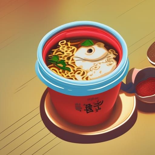 Cute Pet Cup Noodles in Studio Ghibli Style