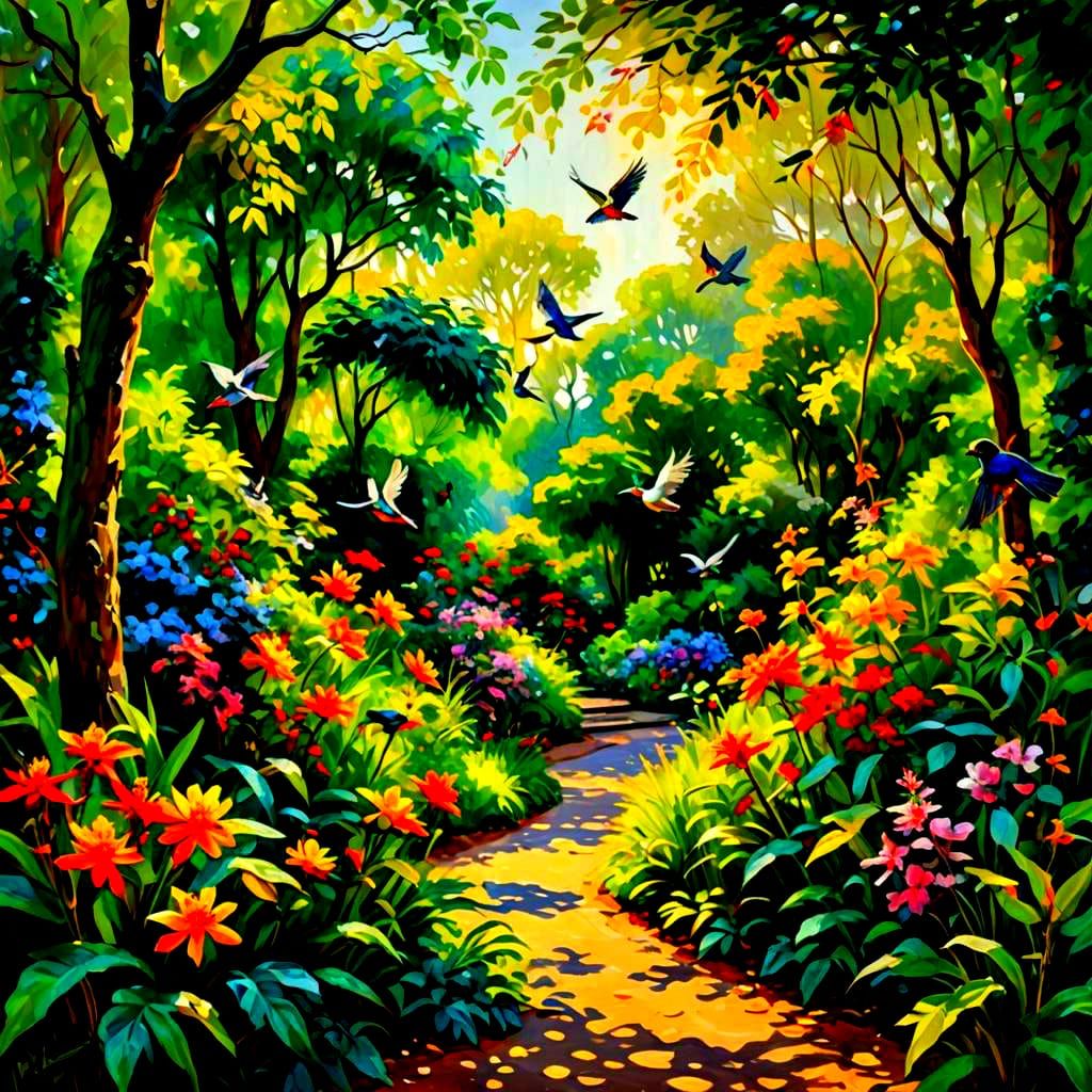 Botanical Garden with Birds