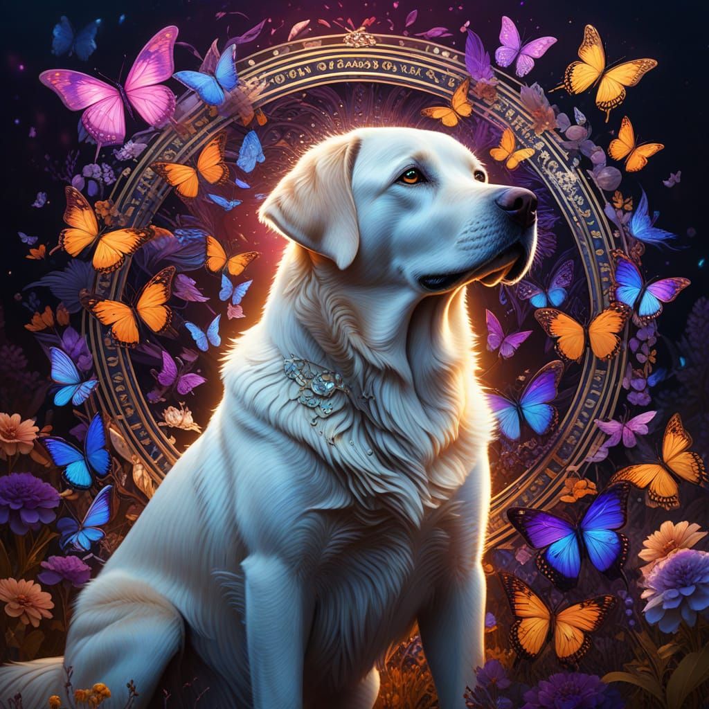 Surreal Labrador Dreamscapes in Vibrant Astral Style