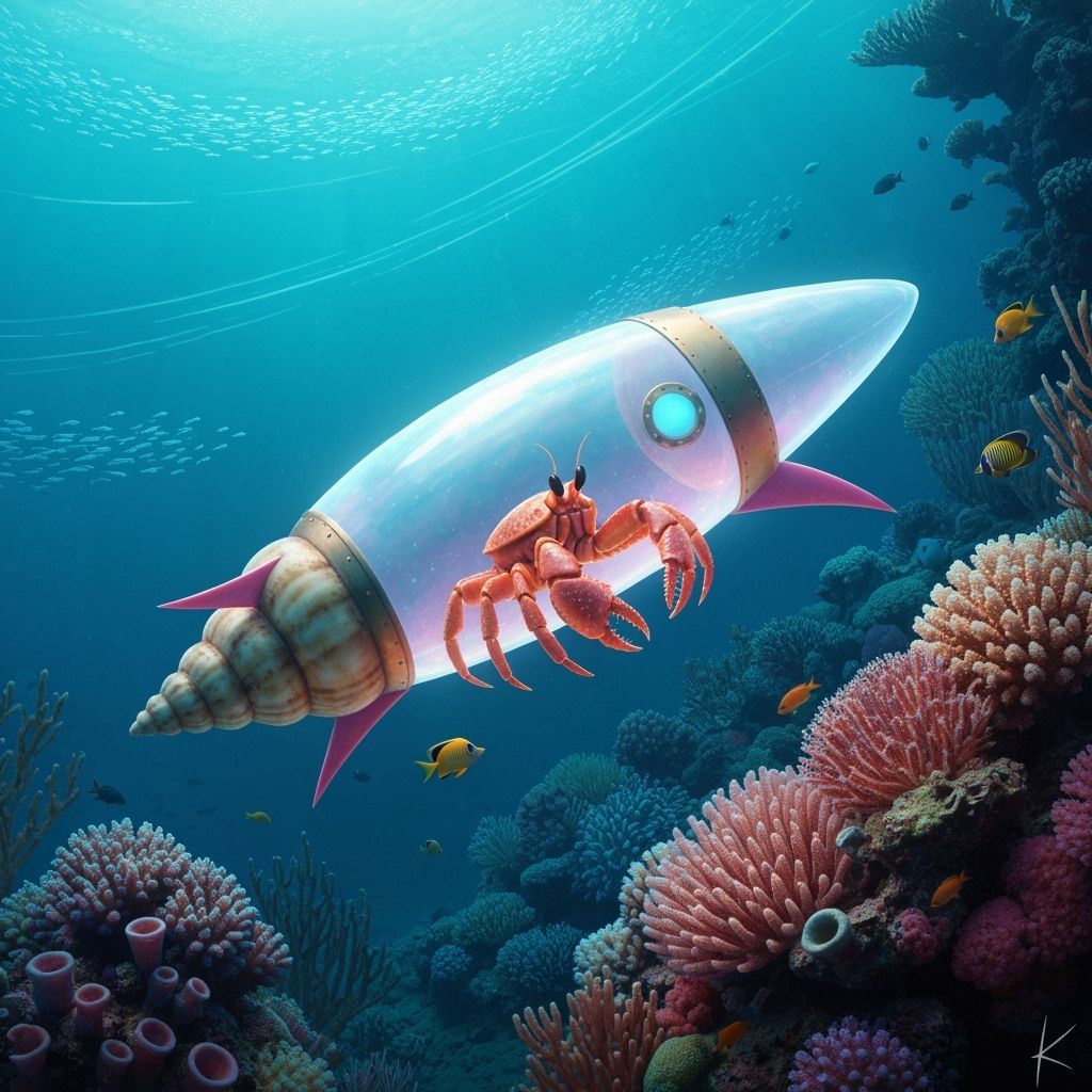 Bioluminescent Hermit Crab in Rocket Ship Shell