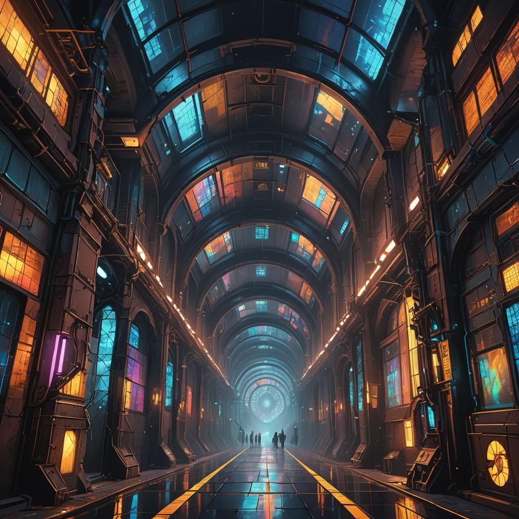 Futuristic Sewer System with Gothic Architecture in Cyberpun...
