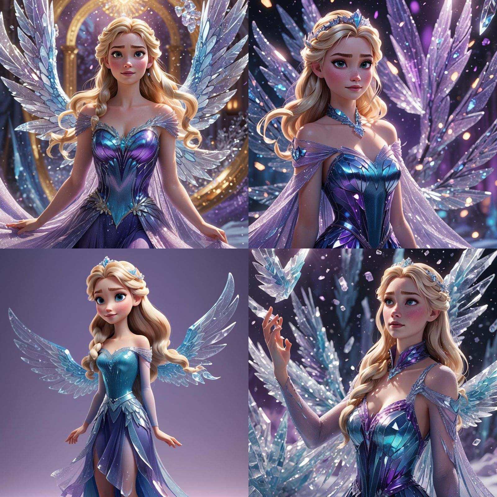 Elsa with Purple Crystal Ice Wings in 3D