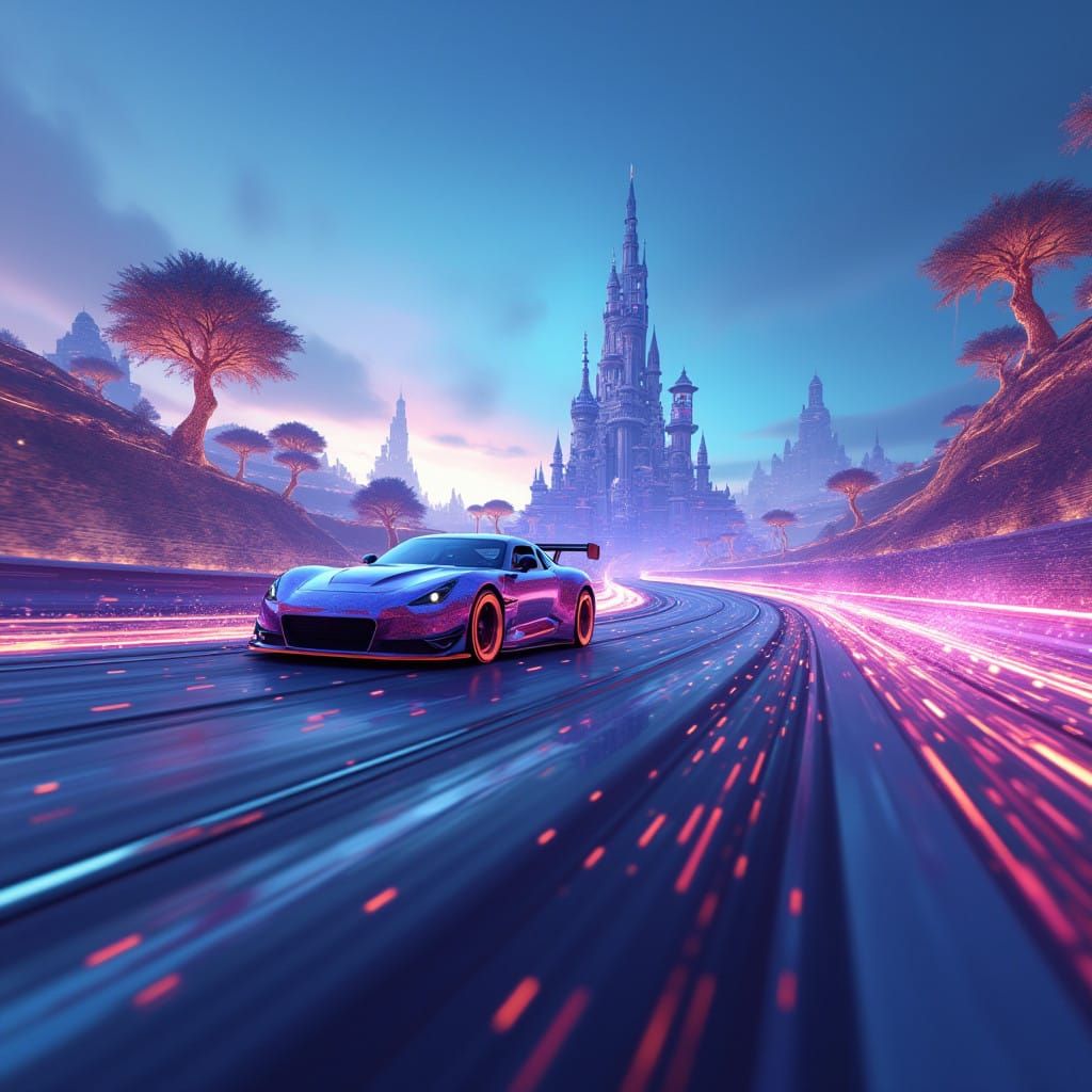 Futuristic NASCAR Speedway at Dusk